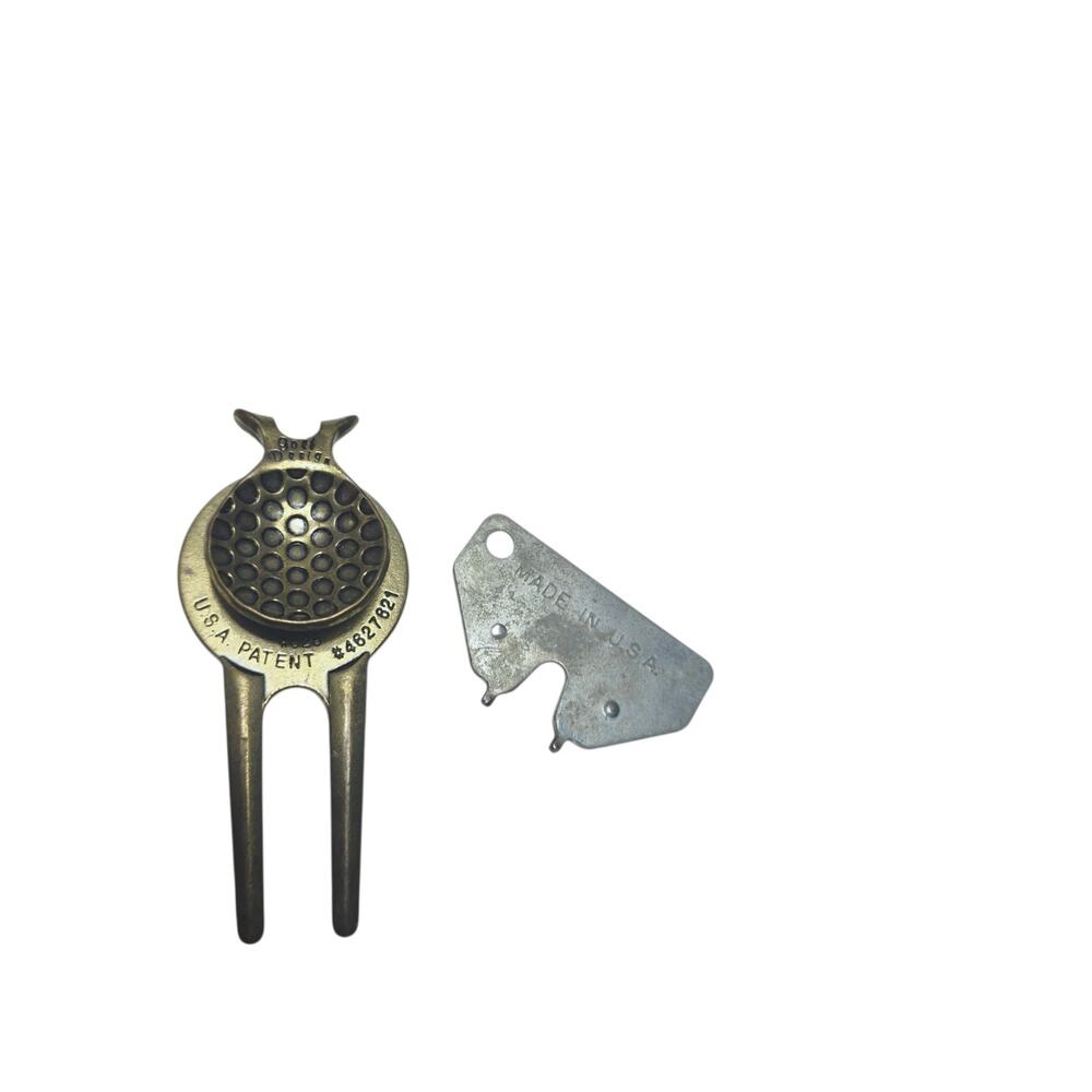 Vintage Brass Golf Divot Tool With Golf Cleat Wrench Tool Bundle Made In USA